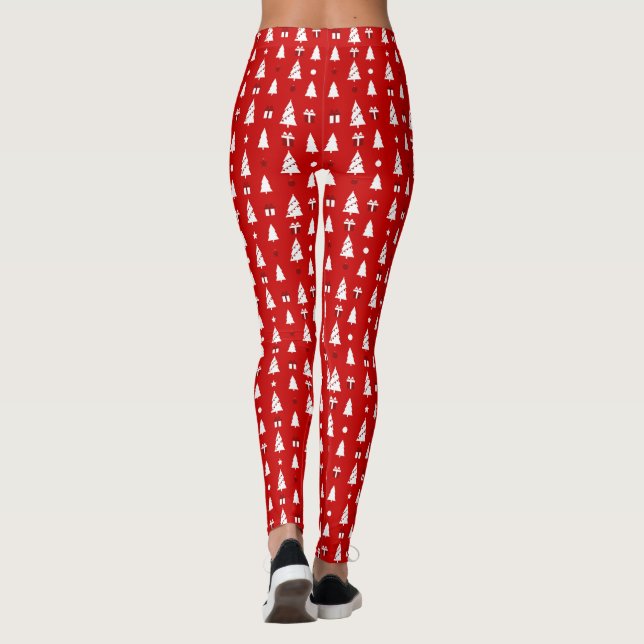 White Christmas Trees with Gifts Pattern Long Leggings (Back)