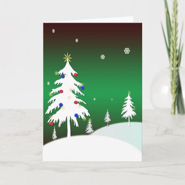 White Christmas Trees with Green Background Holiday Card (Front)