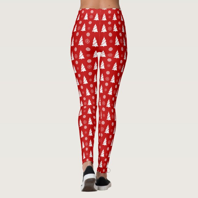White Christmas Trees with Snowflakes Pattern Leggings (Back)