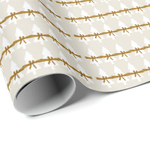 White Christmas Trees Wrapping Paper Beige