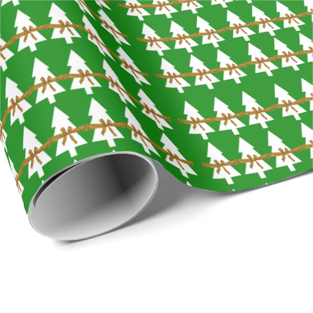 White Christmas Trees Wrapping Paper Green (Roll Corner)