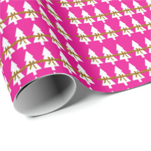 White Christmas Trees Wrapping Paper Hot Pink 