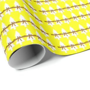 White Christmas Trees Wrapping Paper Yellow
