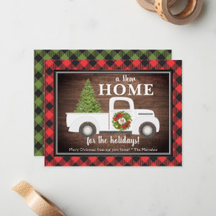 White Christmas Truck Plaid Moving Announcement