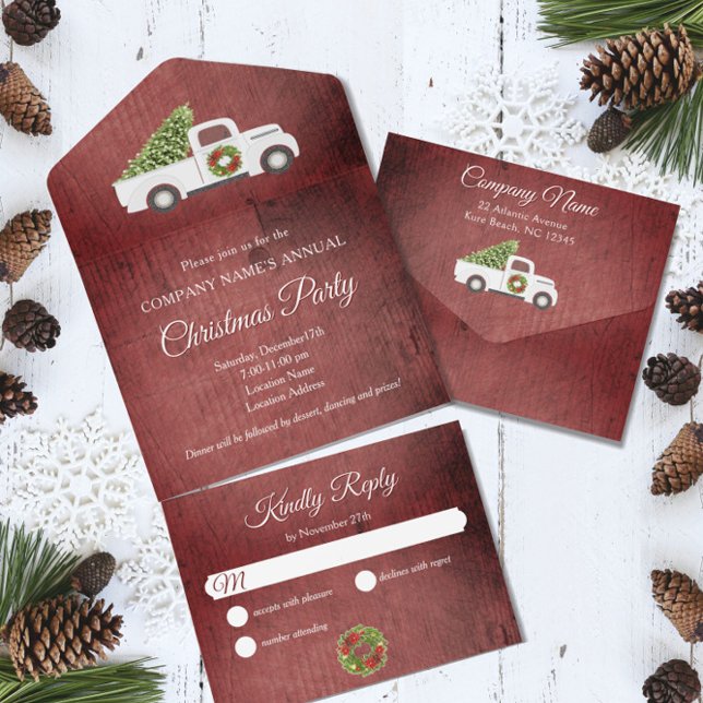 White Christmas Truck Red Wood Company Party All In One Invitation (Creator Uploaded)