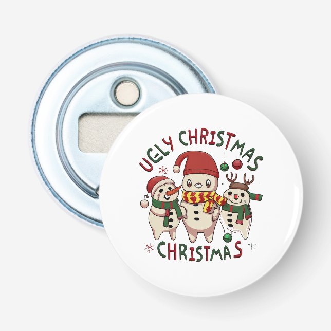 white Christmas ;UGLY CHRISTMAS Bottle Opener (Front)