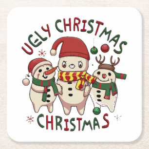 white Christmas ;UGLY CHRISTMAS Square Paper Coaster
