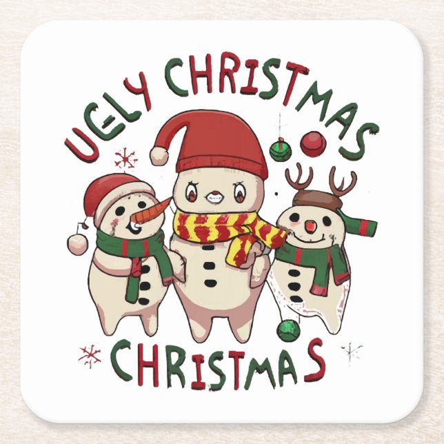 white Christmas ;UGLY CHRISTMAS Square Paper Coaster (Front)