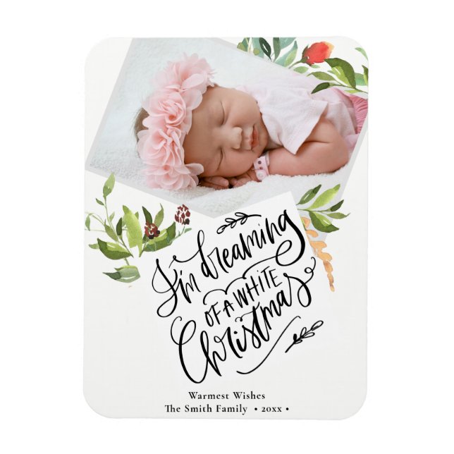 White Christmas | Watercolor Foliage Christams Magnet (Vertical)