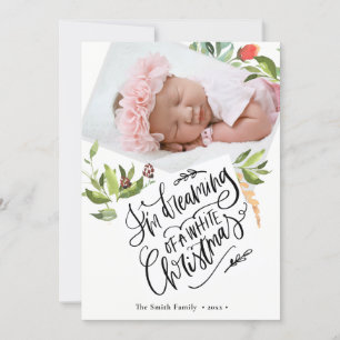 White Christmas   Watercolor Foliage Flat Holiday Card