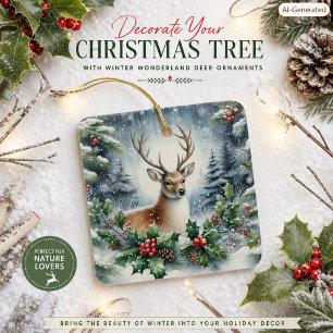 White Christmas Wildlife Deer Ceramic Nature Lover Ornament