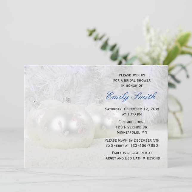 White Christmas Winter Bridal Shower Invitation (Standing Front)