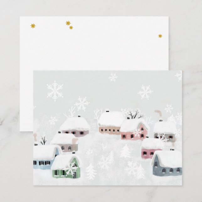 White Christmas Winter Snowy Day Illustration Mini Holiday Card (Front/Back)