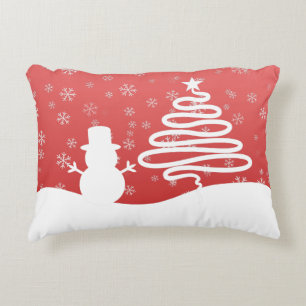 White Christmas Winter Wonderland Snowman Tree Decorative Cushion