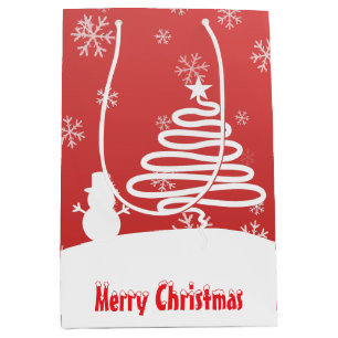 White Christmas Winter Wonderland Snowman Tree Medium Gift Bag