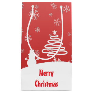 White Christmas Winter Wonderland Snowman Tree Small Gift Bag
