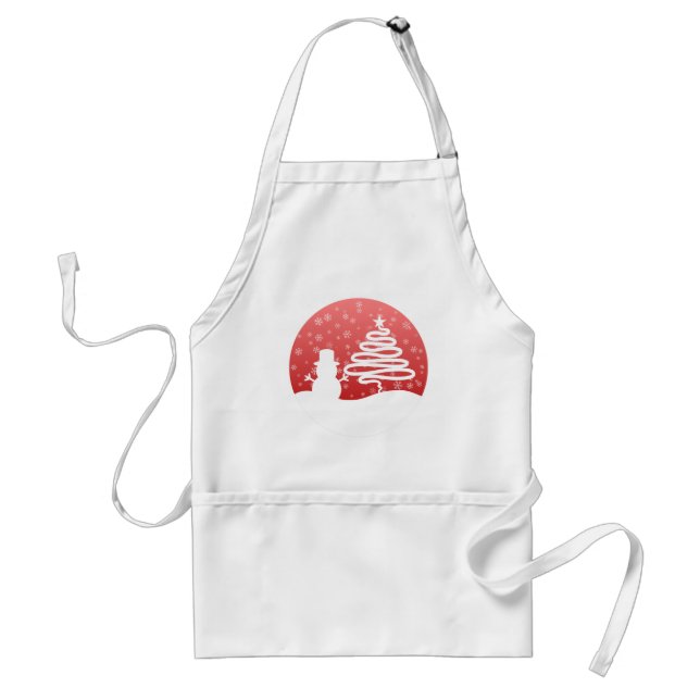 White Christmas Winter Wonderland Snowman Tree Standard Apron (Front)