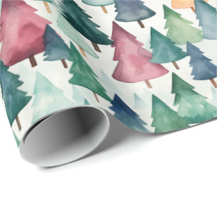 White Christmas Wrapping Paper With Colourful Tree