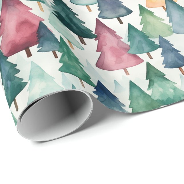 White Christmas Wrapping Paper With Colourful Tree (Roll Corner)