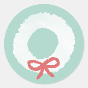 White Christmas Wreath Classic Round Sticker