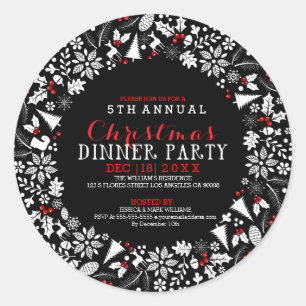 White Christmas Wreath Dinner Party Invite Classic Round Sticker