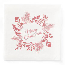 White Christmas Wreath Napkin – Holiday Table Deco