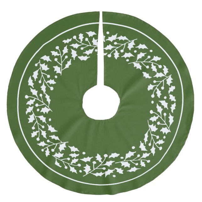White Chritmas Holly Wreath  Brushed Polyester Tree Skirt (Front)
