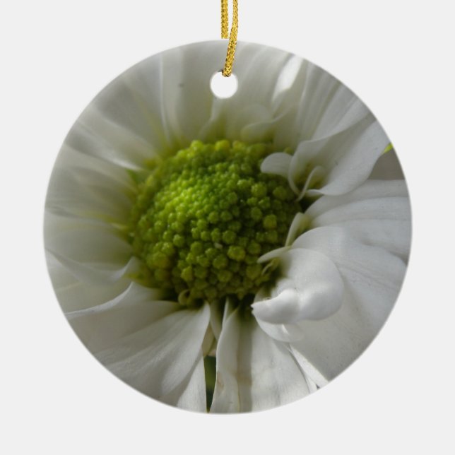 White Chrysanthemum Custom Birthday Ceramic Tree Decoration (Front)