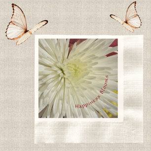 White Chrysanthemum Happiness Blooms Customisable Napkin