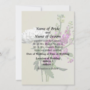 White Chrysanthemums and Purple Snapdragons Invitation