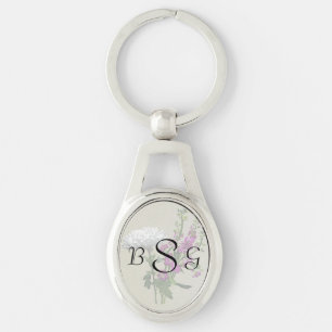 White Chrysanthemums and Purple Snapdragons Key Ring