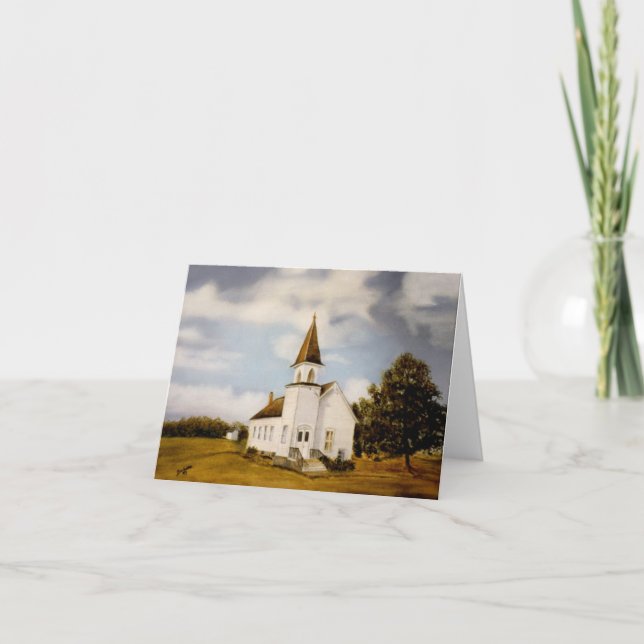 White Church in Country Setting Note Card (Front)