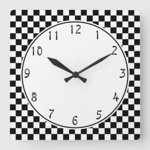 White circle Black Checkerboard pattern Square Wall Clock