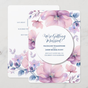 White Circle Frame Blue Purple Floral Background Invitation