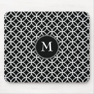 White Circles Overlapping Pattern Black Background Mouse Mat