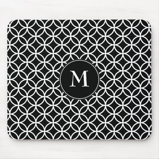 White Circles Overlapping Pattern Black Background Mouse Mat (Front)