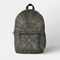 White Circular Spokes Pattern on Black Backpacks