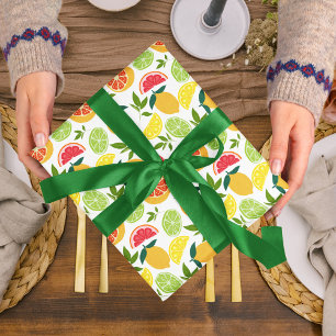 White Citrus Fruit Lemon Orange Tangerine Pattern Wrapping Paper