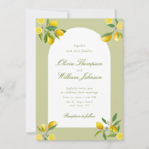 White Citrus Green Lemon Wedding Invitation