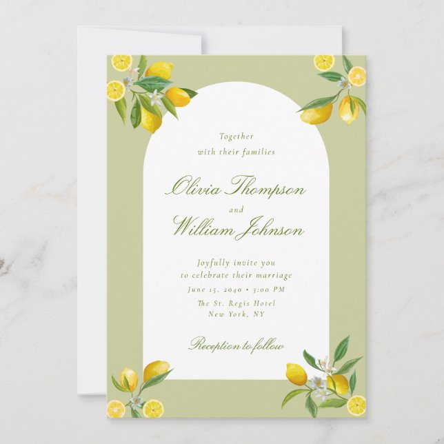 White Citrus Green Lemon Wedding Invitation (Front)