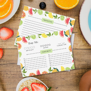 White Citrus Lemon Orange Pattern Family Recipes Card