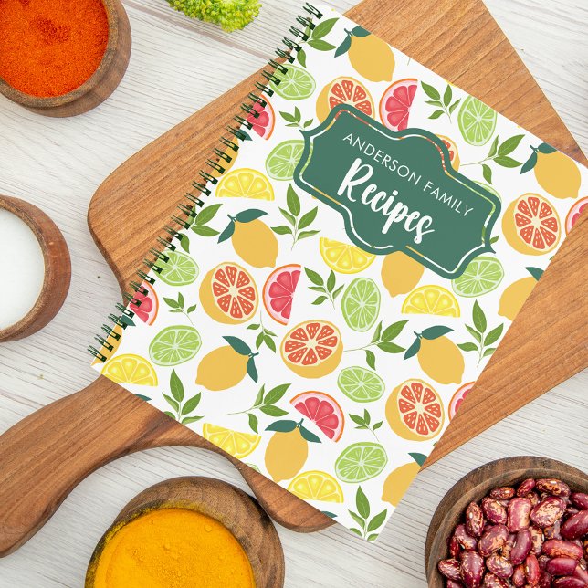 White Citrus Lemon Orange Pattern Family Recipes Notebook (Creator Uploaded)