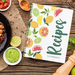 White Citrus Lemon Orange Pattern Name Recipes Notebook