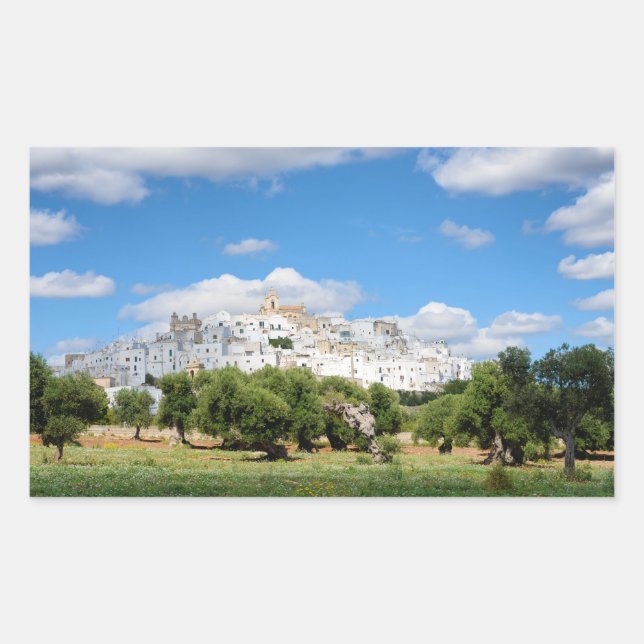 White city Ostuni, Puglia rectangular sticker (Front)