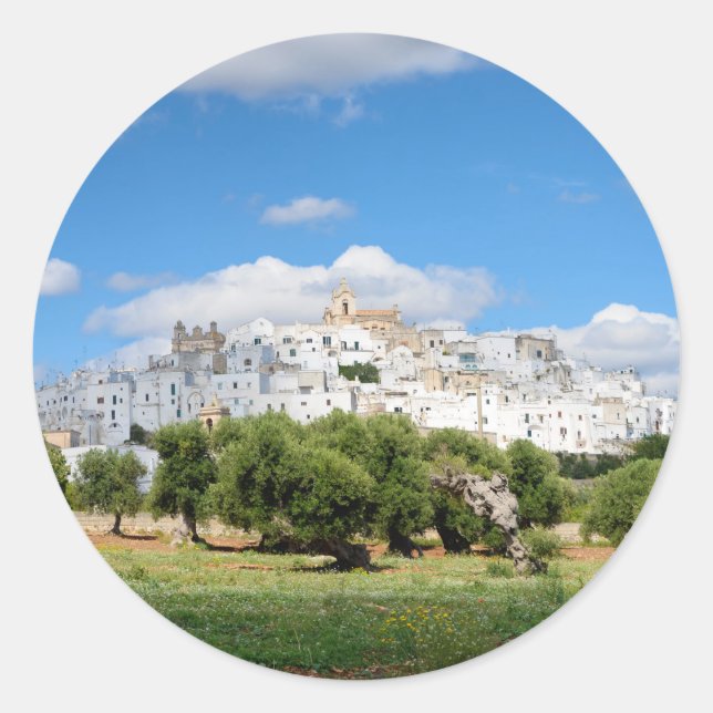 White city Ostuni, Puglia round sticker (Front)