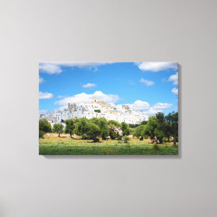 White city Ostuni with olive trees, Puglia canvas Print
