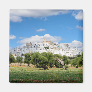 White city Ostuni with olive trees, Puglia magnet