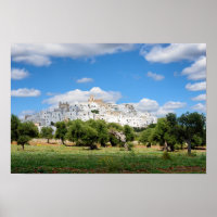 White city Ostuni with olive trees, Puglia poster