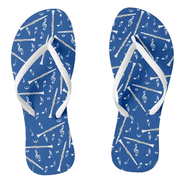 White Clarinets Music Notes Flip Flops (Footbed)