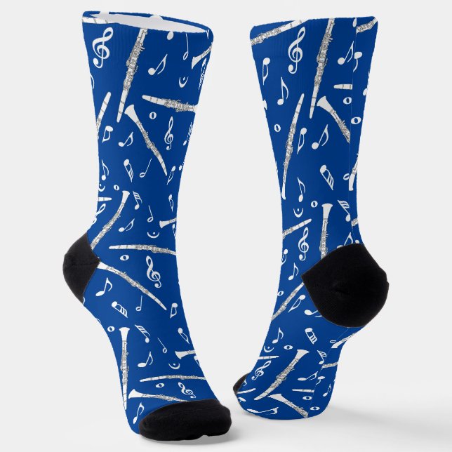 White Clarinets Music Notes Socks (Angled)